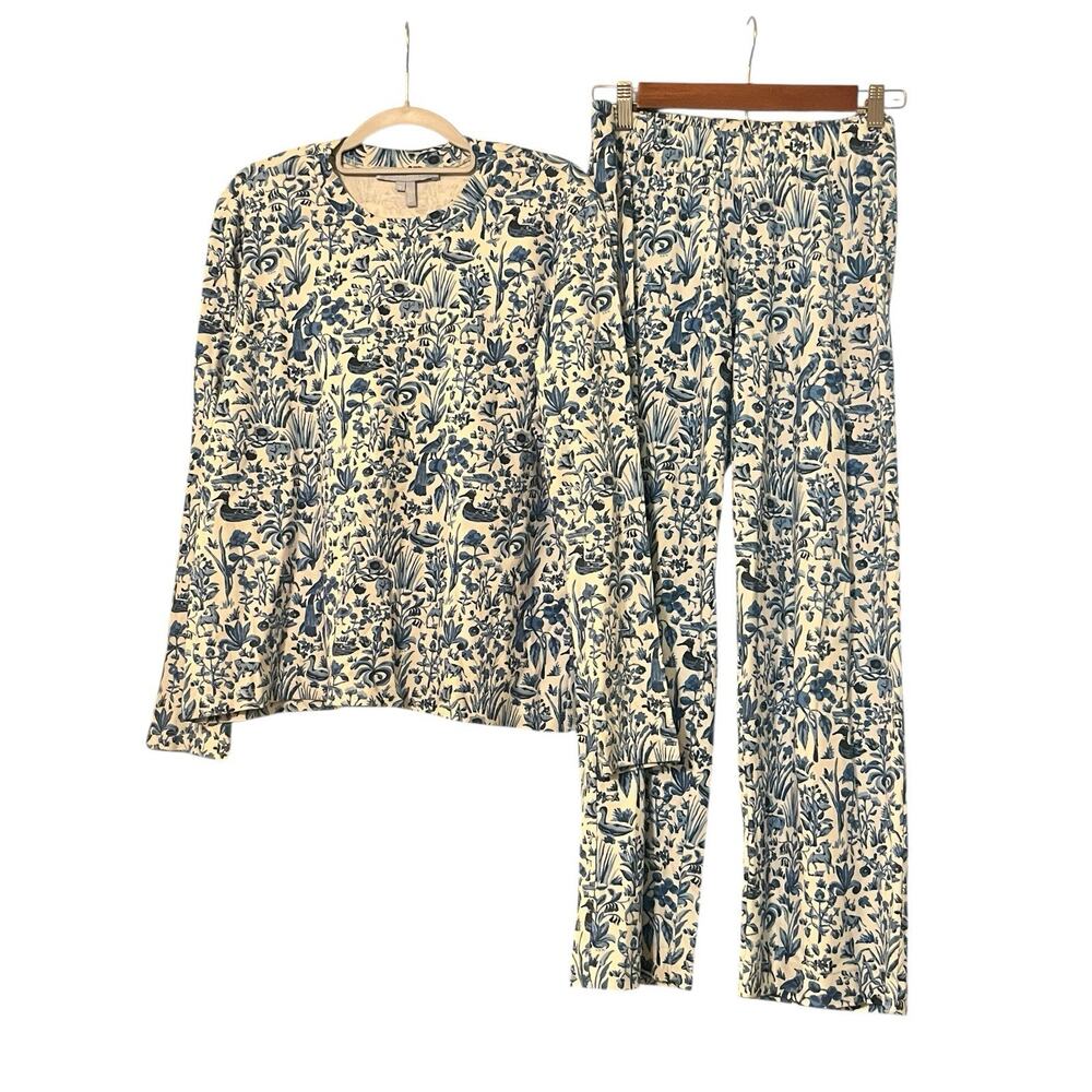 Hill House Pajamas Sleep Set •Women S•Ducks Pants Top Blue White Pajama Cotton - Picture 2 of 10